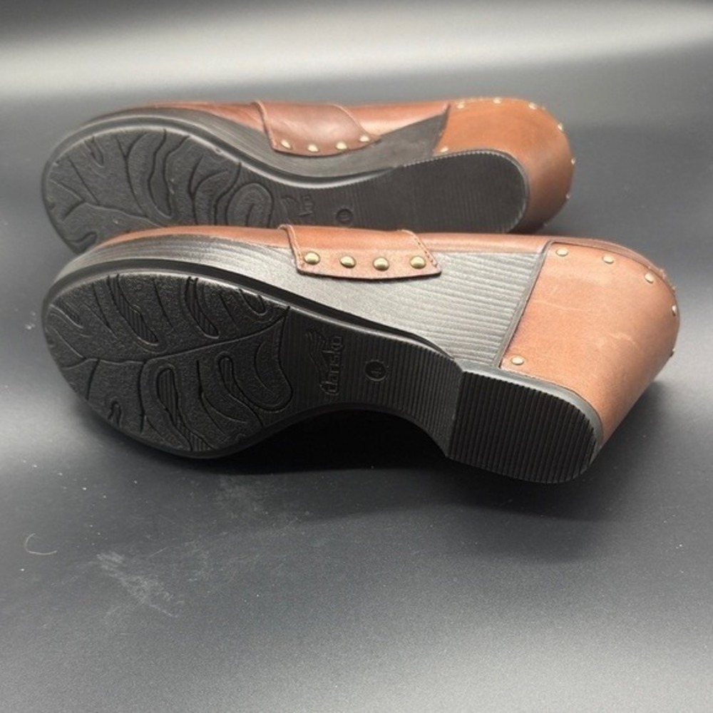 Dansko Women Brown Leather Wedge Mule Clogs Size 40 EU 9.5 10 - Picture 5 of 8